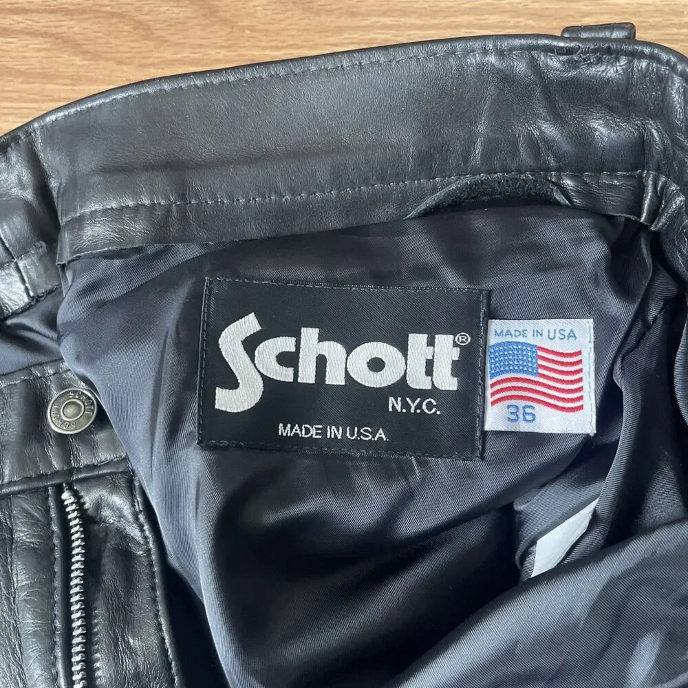 Schott NYC 600 Cowhide Men Leather Chopped  Black Motorcycle Pant Made In USA